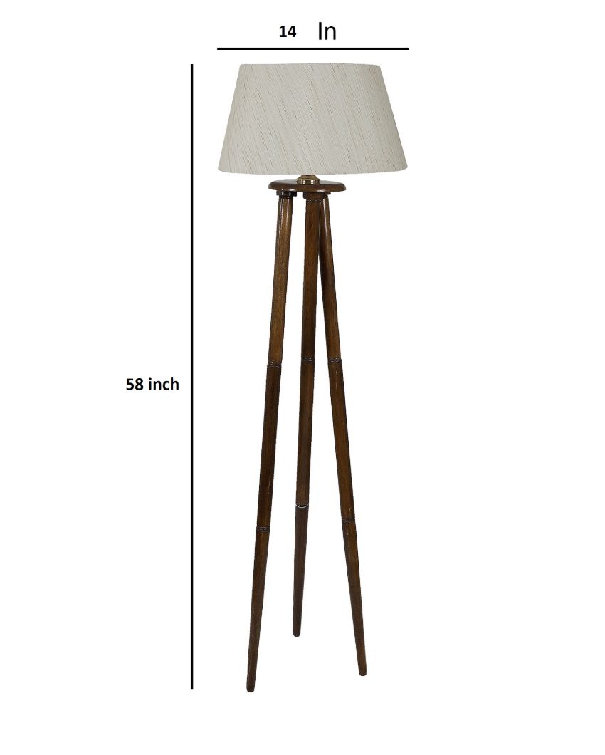 Premium Styling Mango Wood Base Floor Lamp with Cotton Shade | Bulb Not Included | 14 x 14 x 58 inches