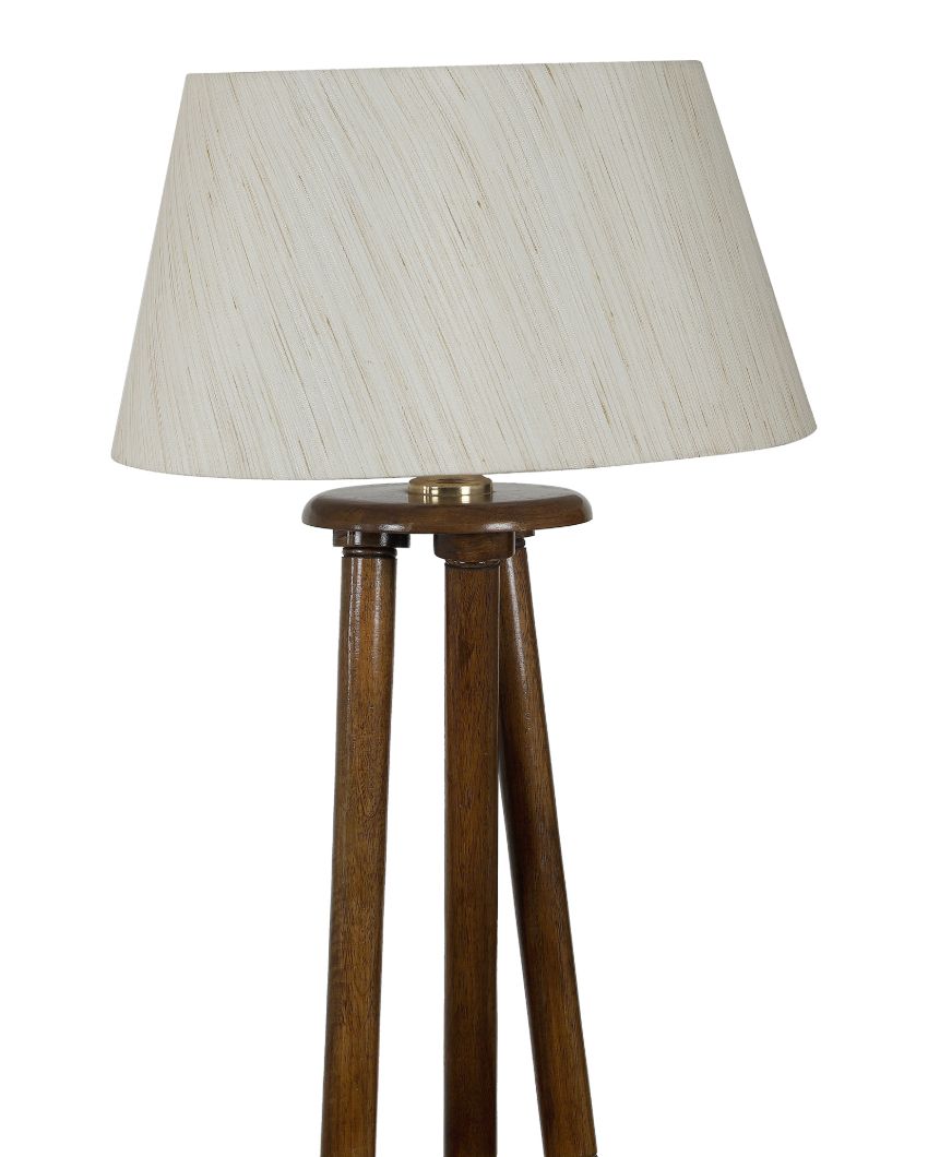 Premium Styling Mango Wood Base Floor Lamp with Cotton Shade | Bulb Not Included | 14 x 14 x 58 inches