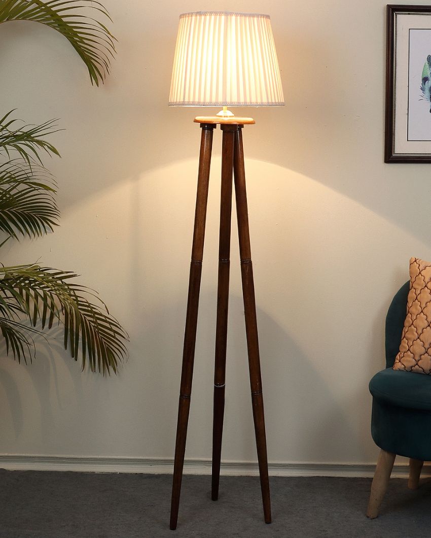 Enduring Mango Wood Base Floor Lamp with Poly cotton Shade | Bulb Not Included | 14 x 14 x 60 inches