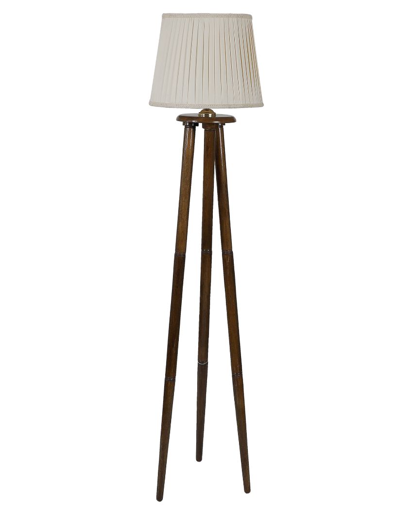 Enduring Mango Wood Base Floor Lamp with Poly cotton Shade | Bulb Not Included | 14 x 14 x 60 inches