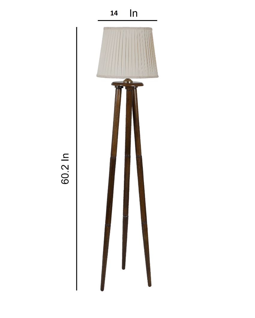 Enduring Mango Wood Base Floor Lamp with Poly cotton Shade | Bulb Not Included | 14 x 14 x 60 inches