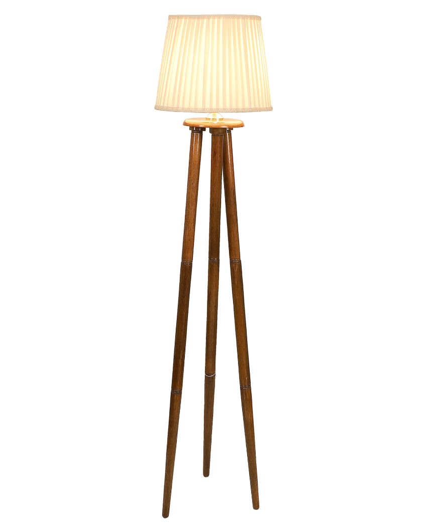 Enduring Mango Wood Base Floor Lamp with Poly cotton Shade | Bulb Not Included | 14 x 14 x 60 inches