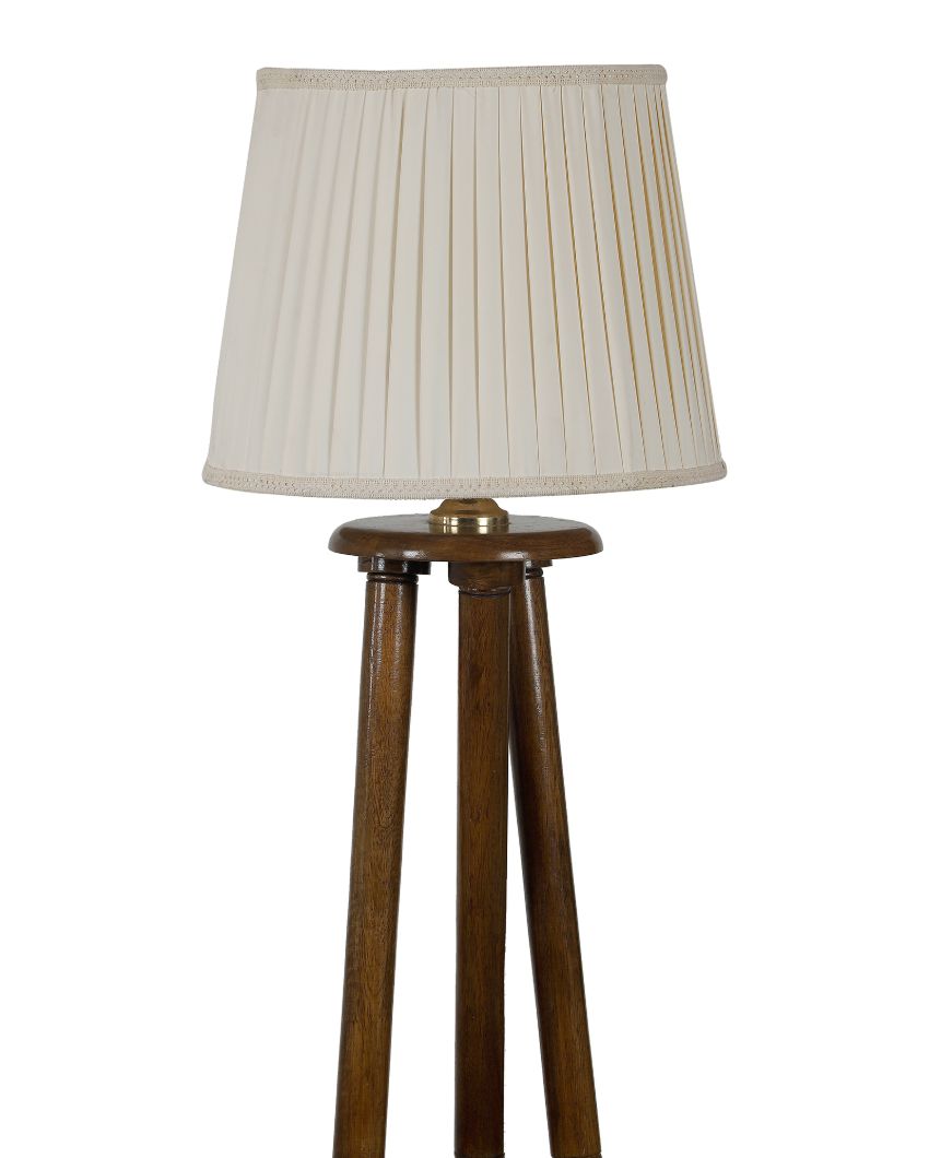 Enduring Mango Wood Base Floor Lamp with Poly cotton Shade | Bulb Not Included | 14 x 14 x 60 inches