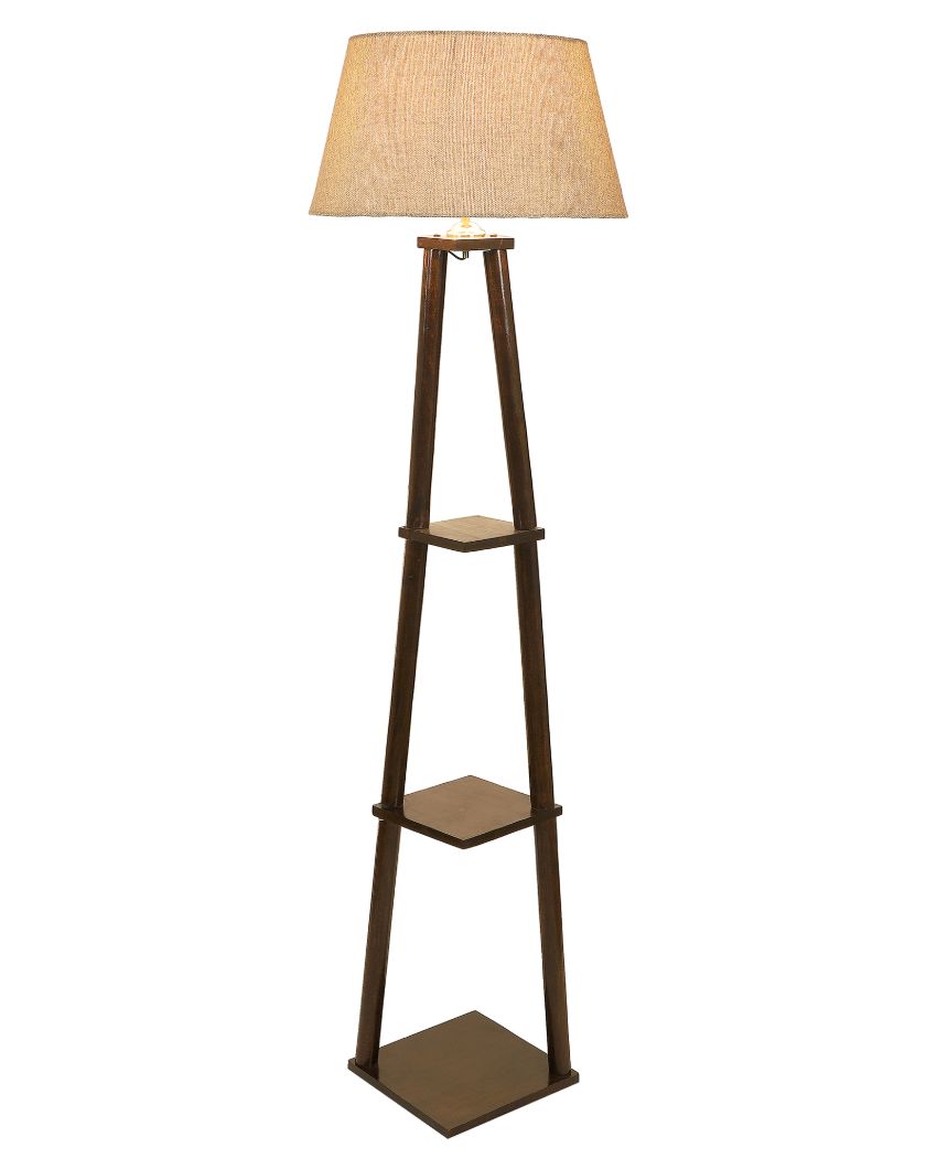 Antique Grace Mango Wood Base Floor Lamp with Jute Shade | Bulb Not Included | 14 x 14 x 60 inches