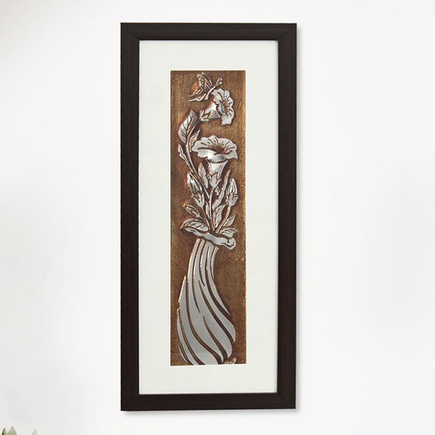 Luxury Flower Vase Wall Painting Perfect With Brown Frame | 10 x 23 inches