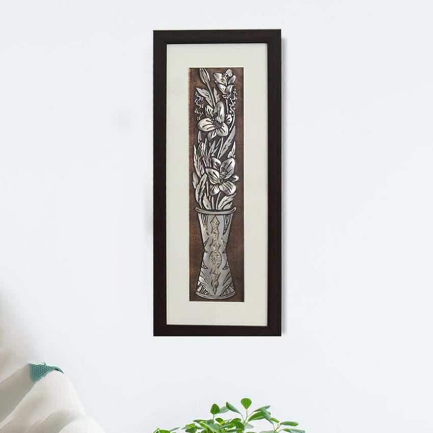 Premium Wild Flower Wall Painting With Brown Frame | 10 x 23 inches