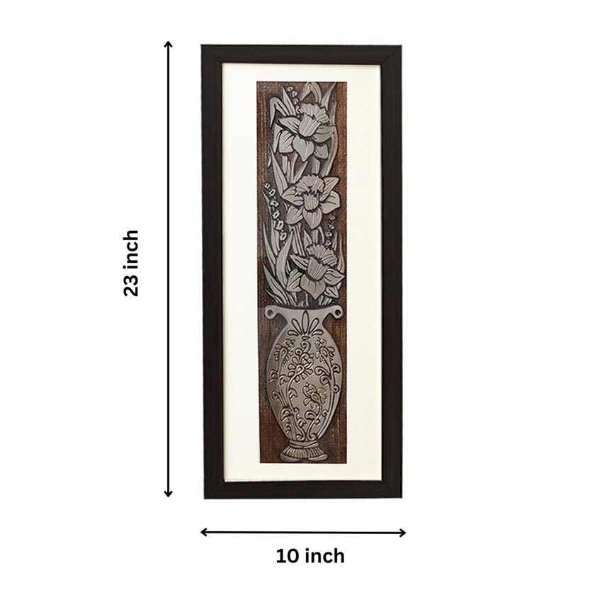 Modern Egyptian Flower Wall Painting With Brown Frame | 10 x 23 inches
