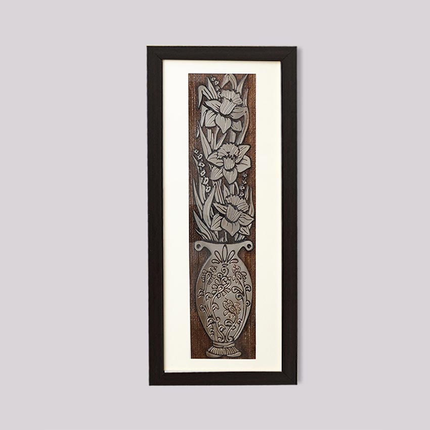 Modern Egyptian Flower Wall Painting With Brown Frame | 10 x 23 inches