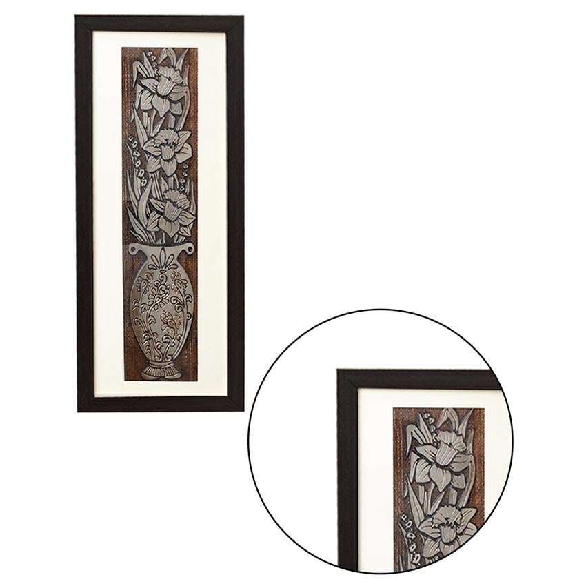 Modern Egyptian Flower Wall Painting With Brown Frame | 10 x 23 inches