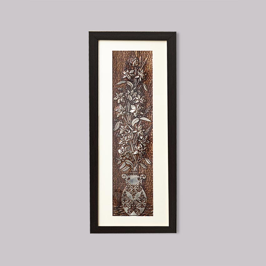 Classic Aesthetic Piece Elegant Flower Wall Painting With Brown Frame | 10 x 23 inches