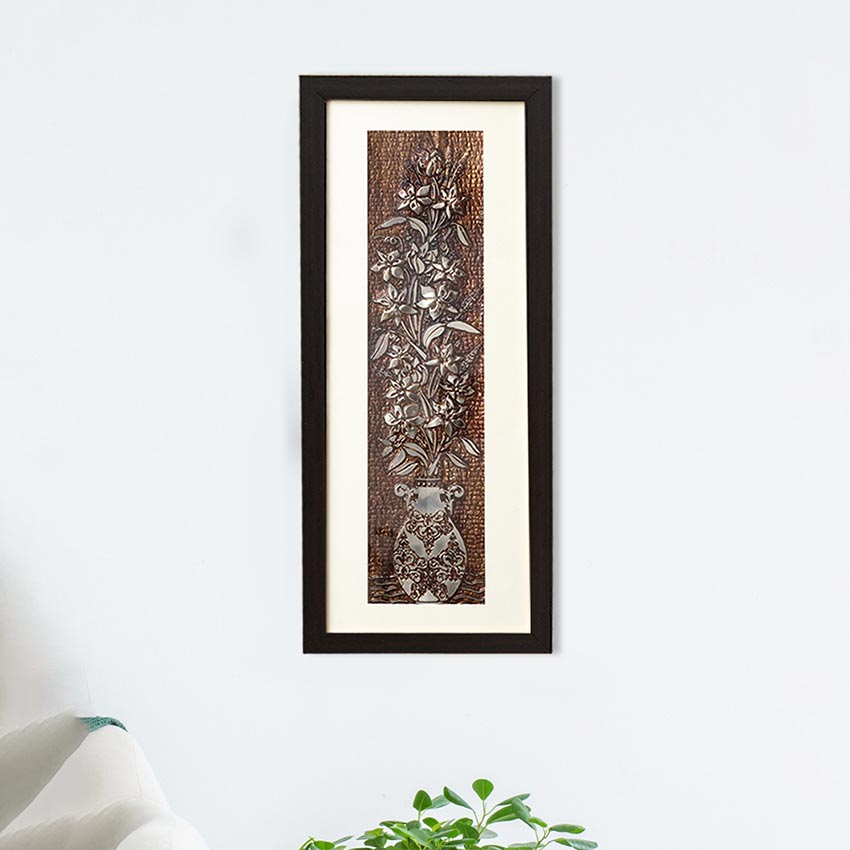 Classic Aesthetic Piece Elegant Flower Wall Painting With Brown Frame | 10 x 23 inches
