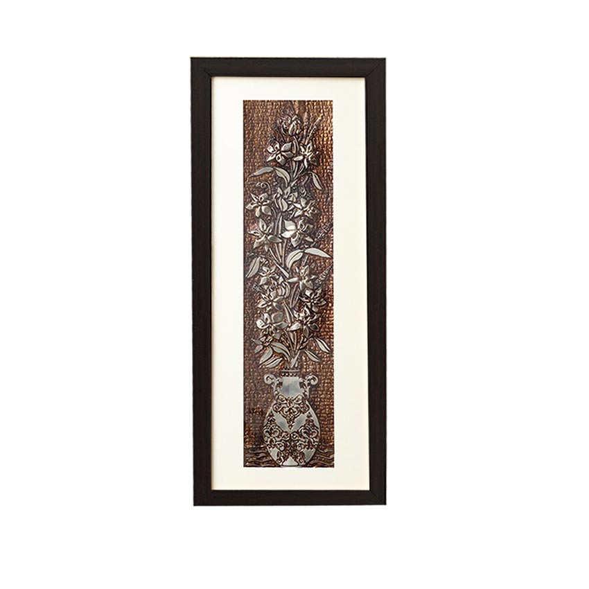 Classic Aesthetic Piece Elegant Flower Wall Painting With Brown Frame | 10 x 23 inches