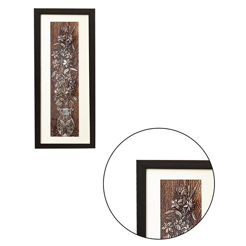 Classic Aesthetic Piece Elegant Flower Wall Painting With Brown Frame | 10 x 23 inches