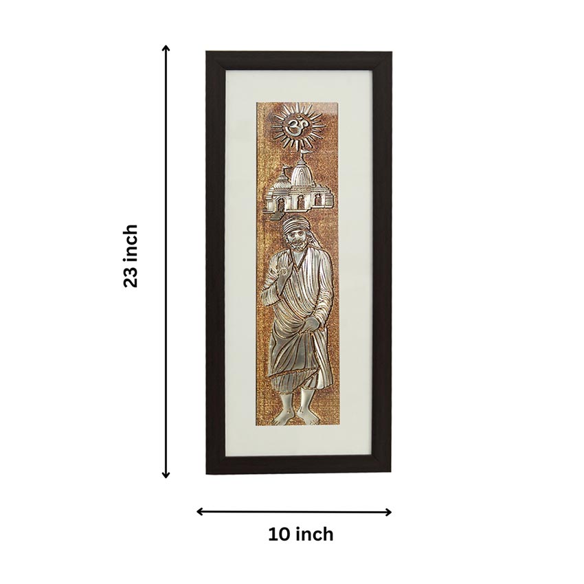 Sai Baba & Temple Wall Painting Perfect With Brown Frame | 10 x 23 inches