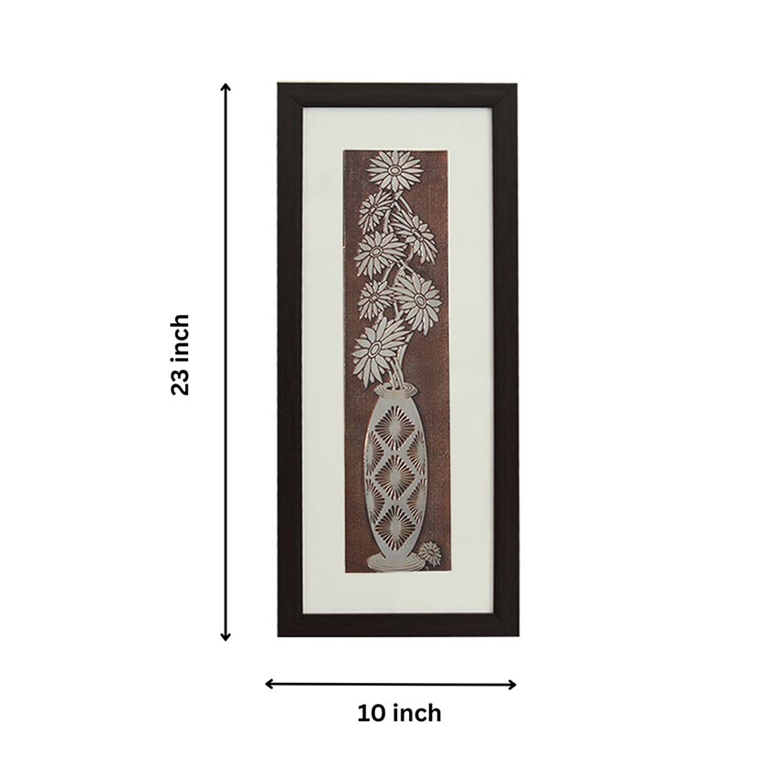 Beautiful Vintage Chrysanthemum Flower Wall Painting With Brown Frame | 10 x 23 inches