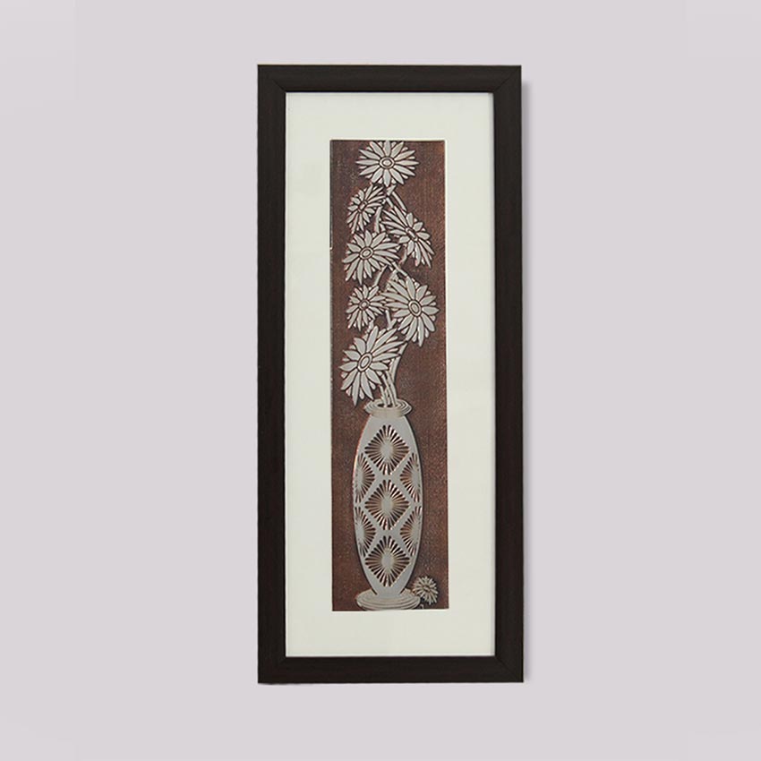 Beautiful Vintage Chrysanthemum Flower Wall Painting With Brown Frame | 10 x 23 inches