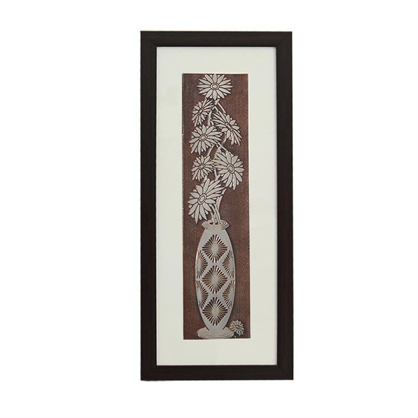 Beautiful Vintage Chrysanthemum Flower Wall Painting With Brown Frame | 10 x 23 inches