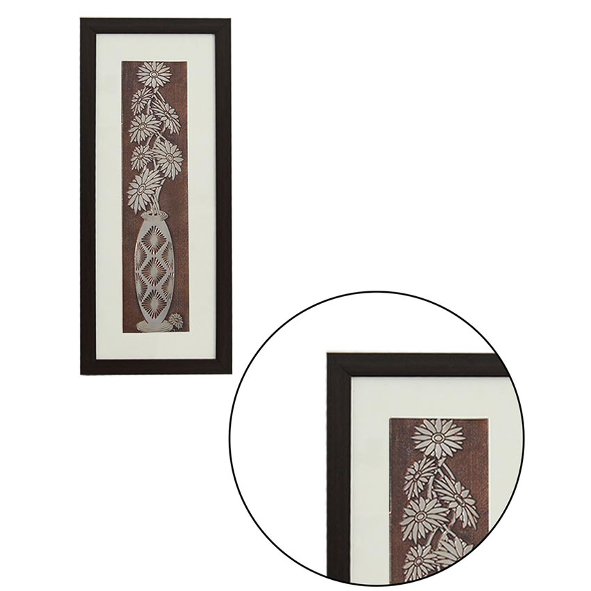 Beautiful Vintage Chrysanthemum Flower Wall Painting With Brown Frame | 10 x 23 inches