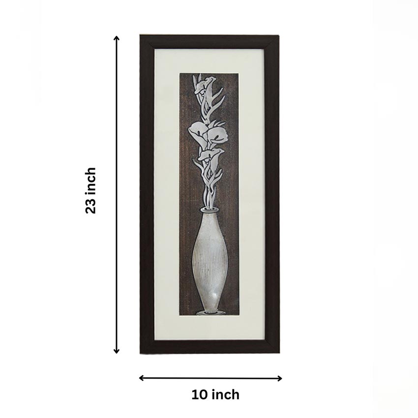 Classic Lily Bouquet Flower Wall Painting With Brown Frame | 10 x 23 inches