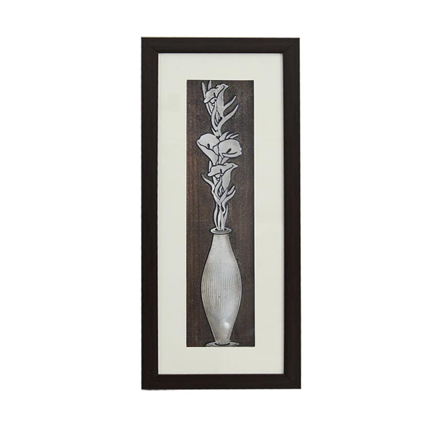 Classic Lily Bouquet Flower Wall Painting With Brown Frame | 10 x 23 inches