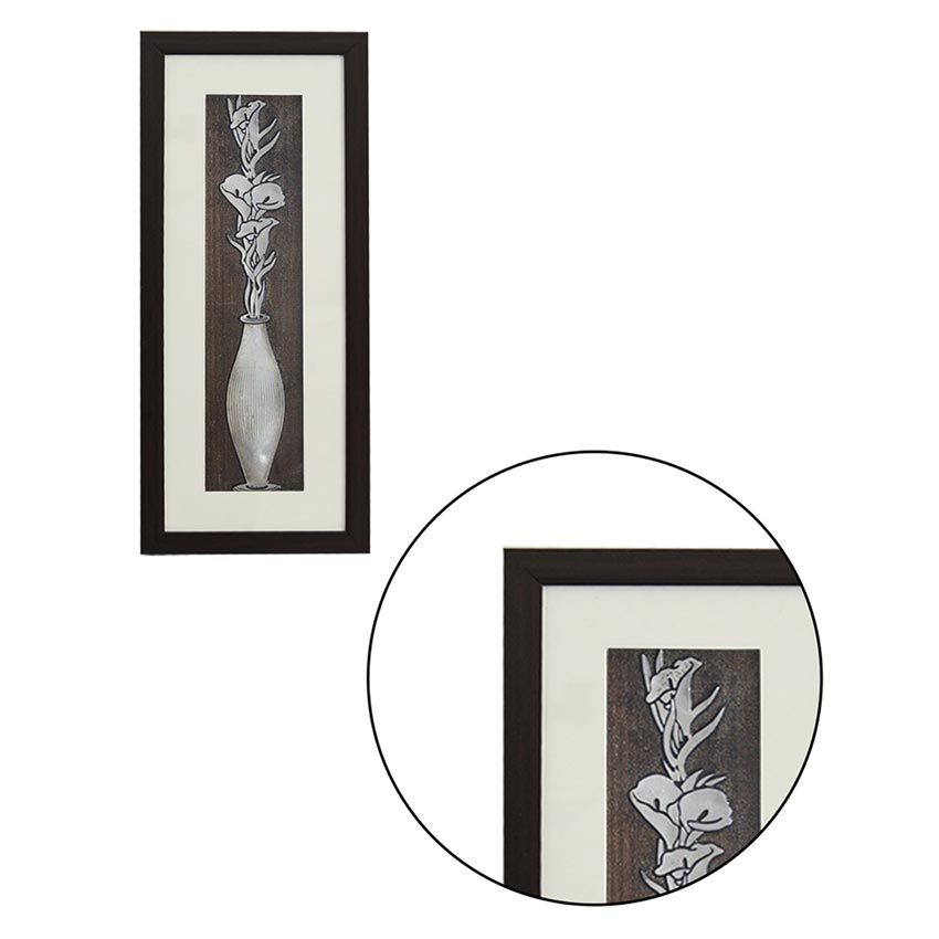 Classic Lily Bouquet Flower Wall Painting With Brown Frame | 10 x 23 inches