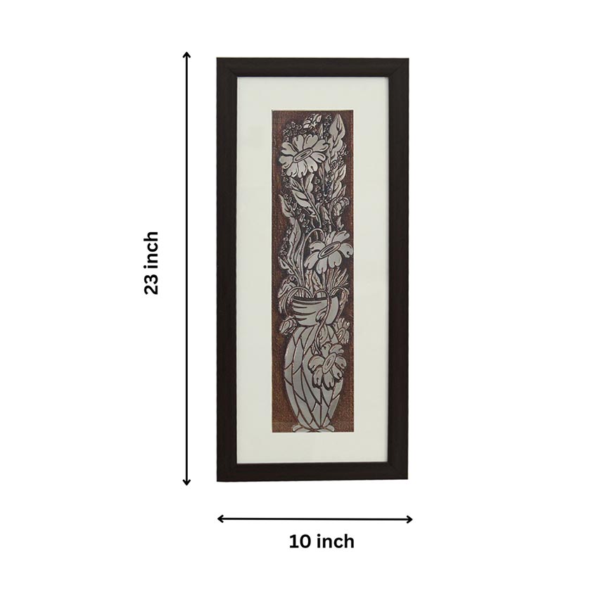 Designer Cosmos Flower Wall Painting With Brown Frame | 10 x 23 inches