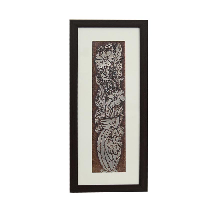 Designer Cosmos Flower Wall Painting With Brown Frame | 10 x 23 inches