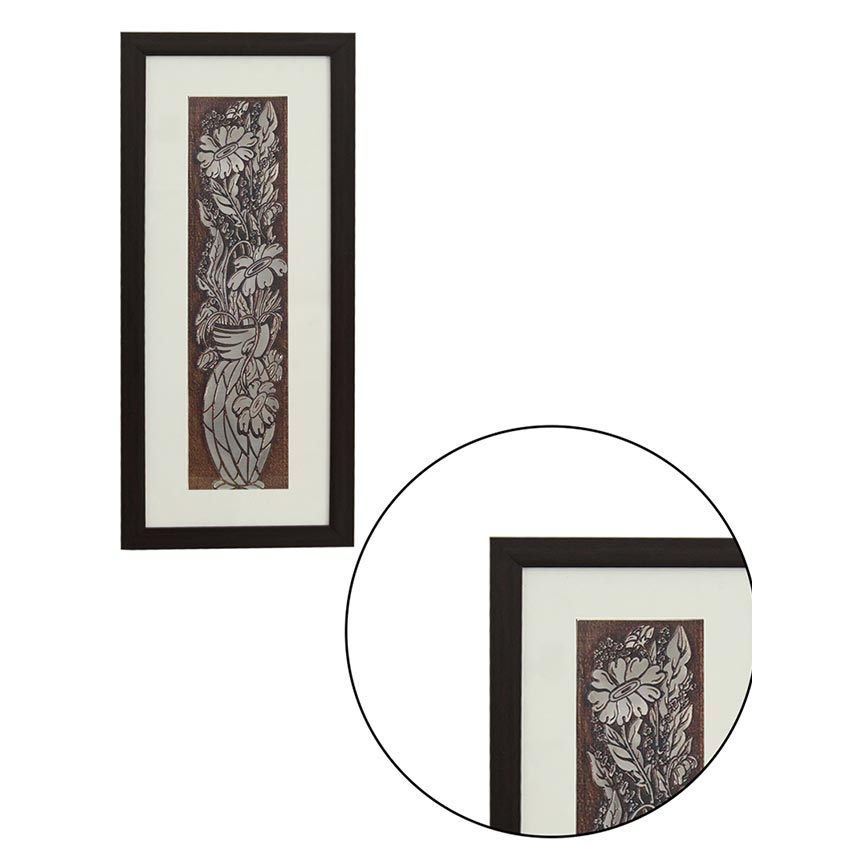 Designer Cosmos Flower Wall Painting With Brown Frame | 10 x 23 inches