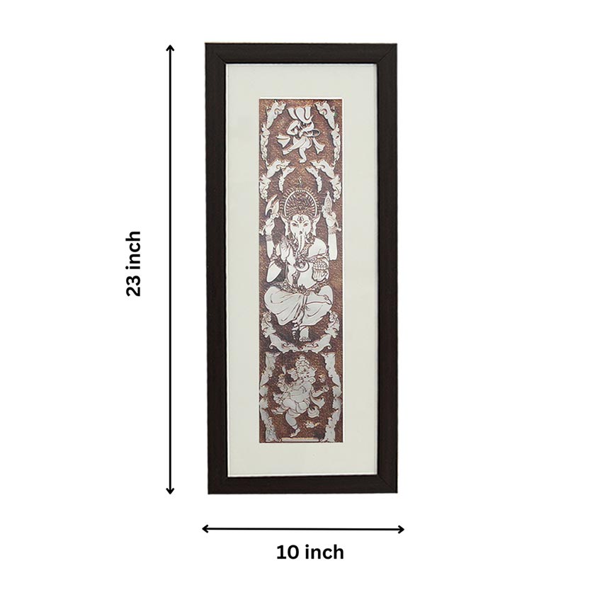 Divine Lord Ganesh Wall Painting With Brown Frame | 10 x 23 inches