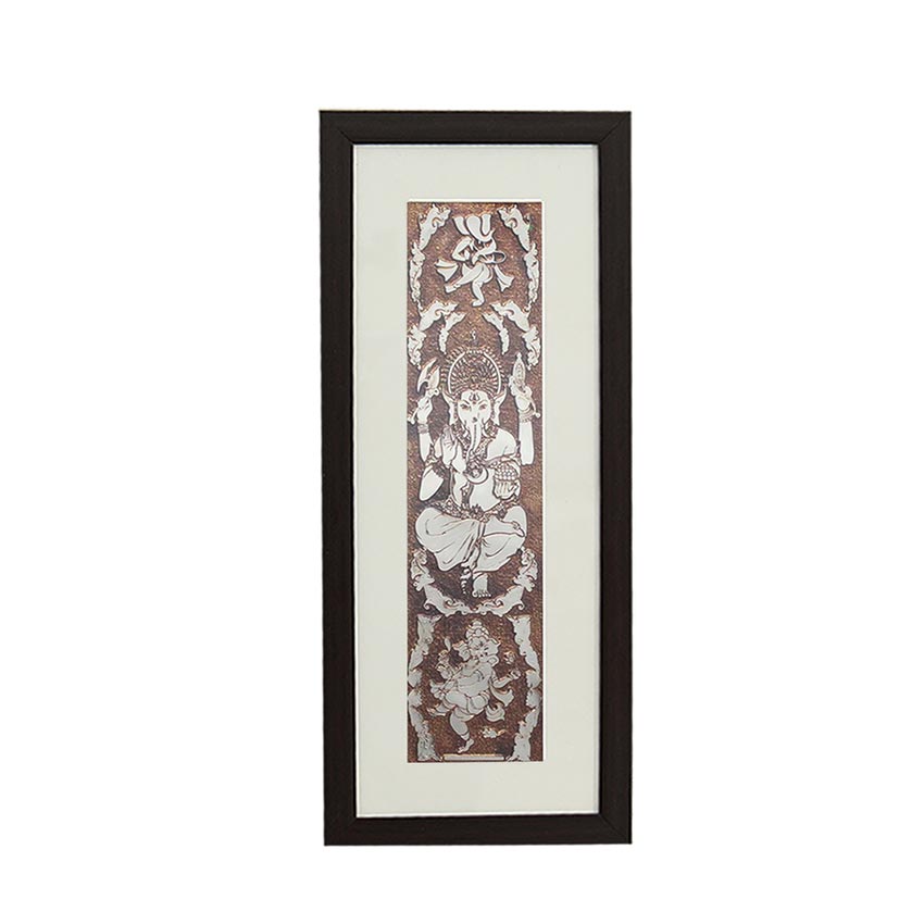 Divine Lord Ganesh Wall Painting With Brown Frame | 10 x 23 inches