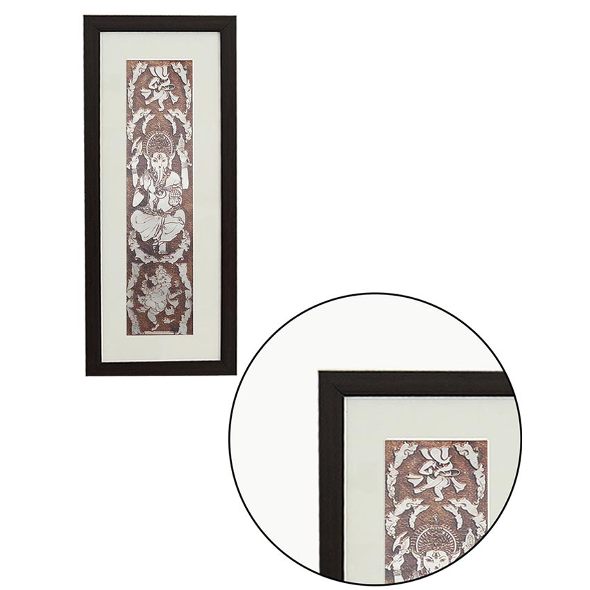 Divine Lord Ganesh Wall Painting With Brown Frame | 10 x 23 inches