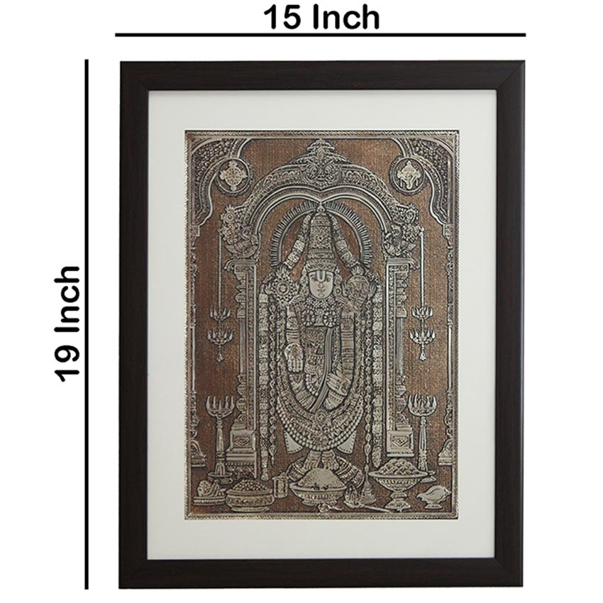Lord Venkateswara Tirupati Balaji Wall Painting With Brown Frame | 15 x 19 inches