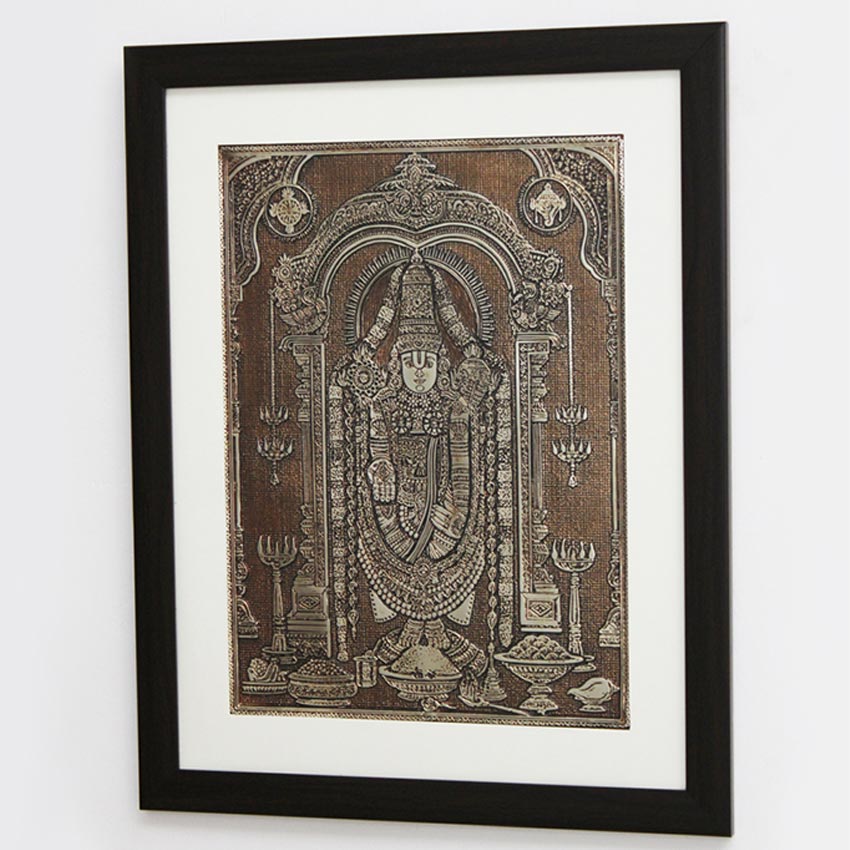 Lord Venkateswara Tirupati Balaji Wall Painting With Brown Frame | 15 x 19 inches
