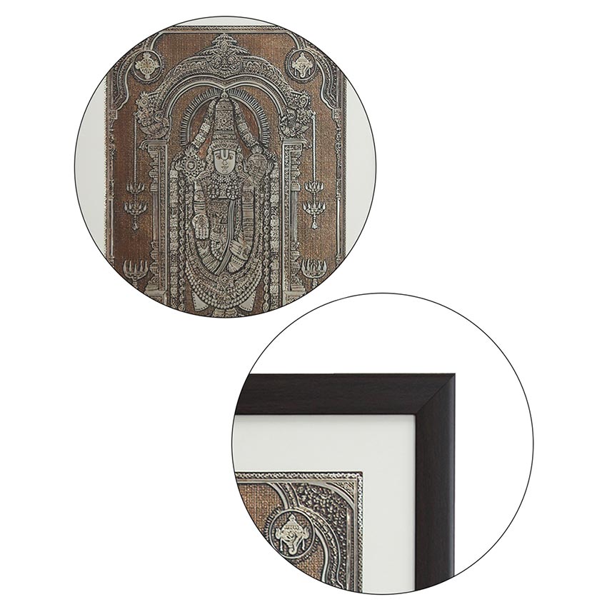 Lord Venkateswara Tirupati Balaji Wall Painting With Brown Frame | 15 x 19 inches
