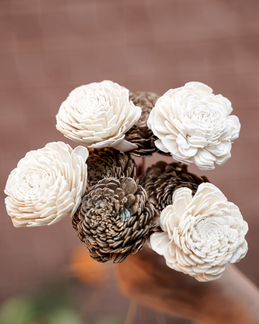 White & Gold Sola Flowers | Set Of 8