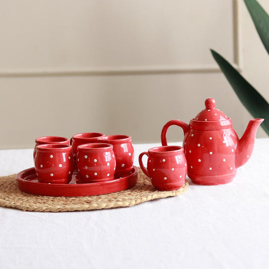 Red Polka Dots Tea Set | Set of 8