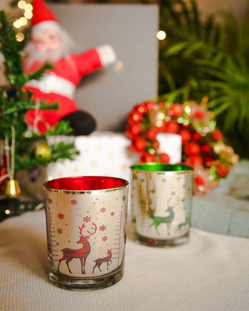 Beautiful Mercury Glass Deer Tealight Holder | Set of 2
