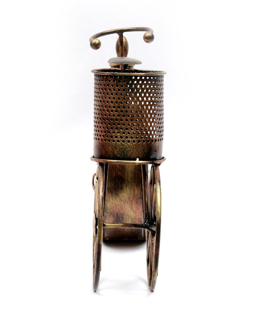 Cycle Design Metal Table Clock attached Pen Stand | 12 x 5 x 10 inches