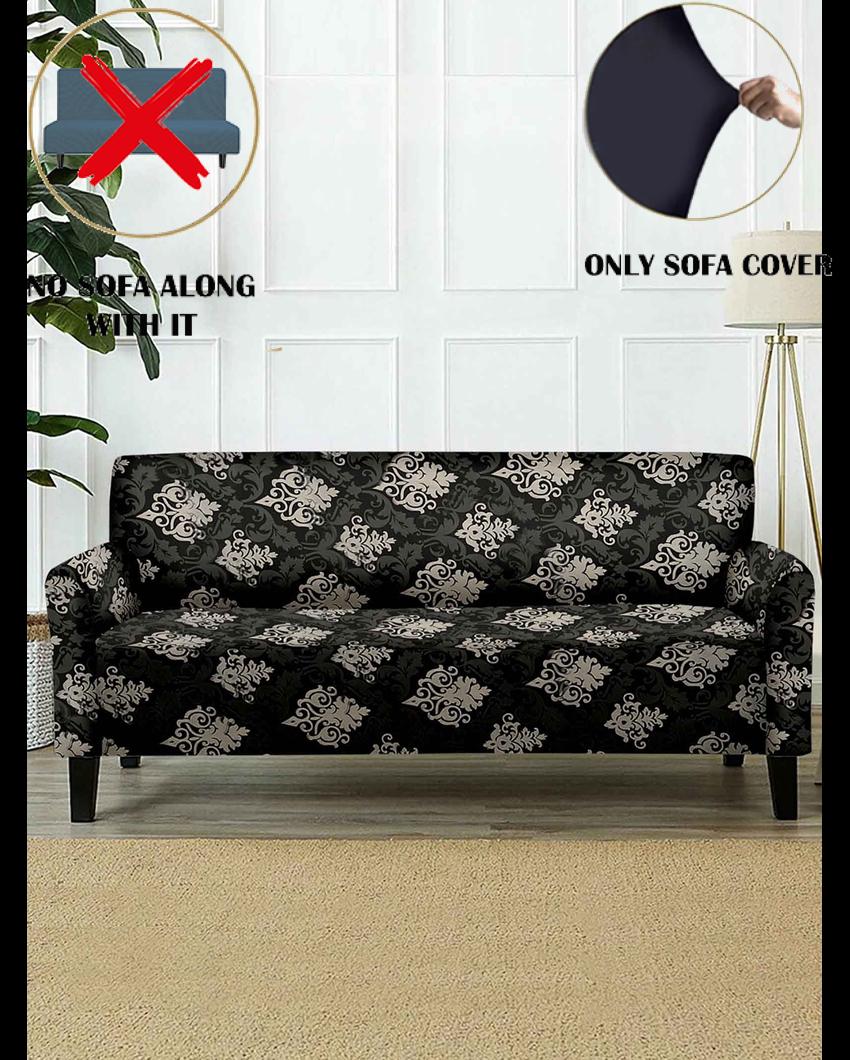 ONLY SOFA COVER | Unique Black Ethnic Print Four Seater Polyester Sofa Cover | 93 x 118 inches
