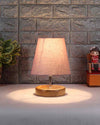 Beautiful Cotton Round Natural Wooden Base Table Lamp Grey