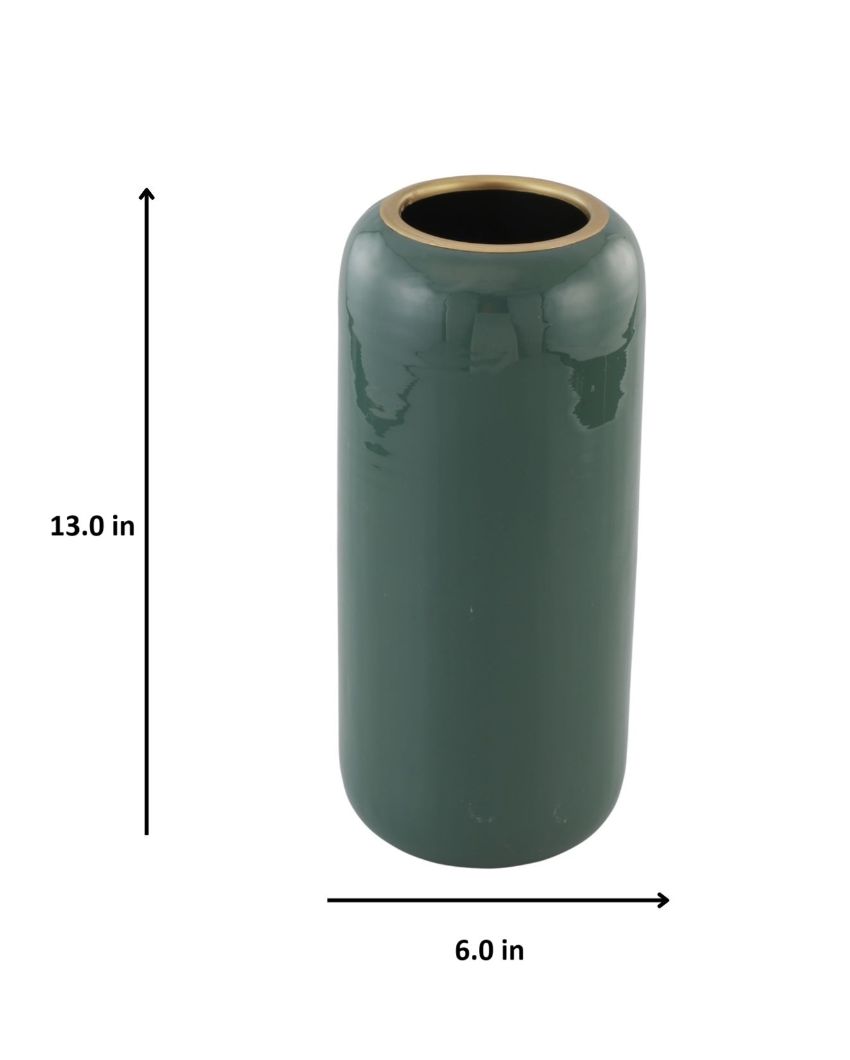 Jeeva Green Enamel Iron Vase | 6 x 13 inches