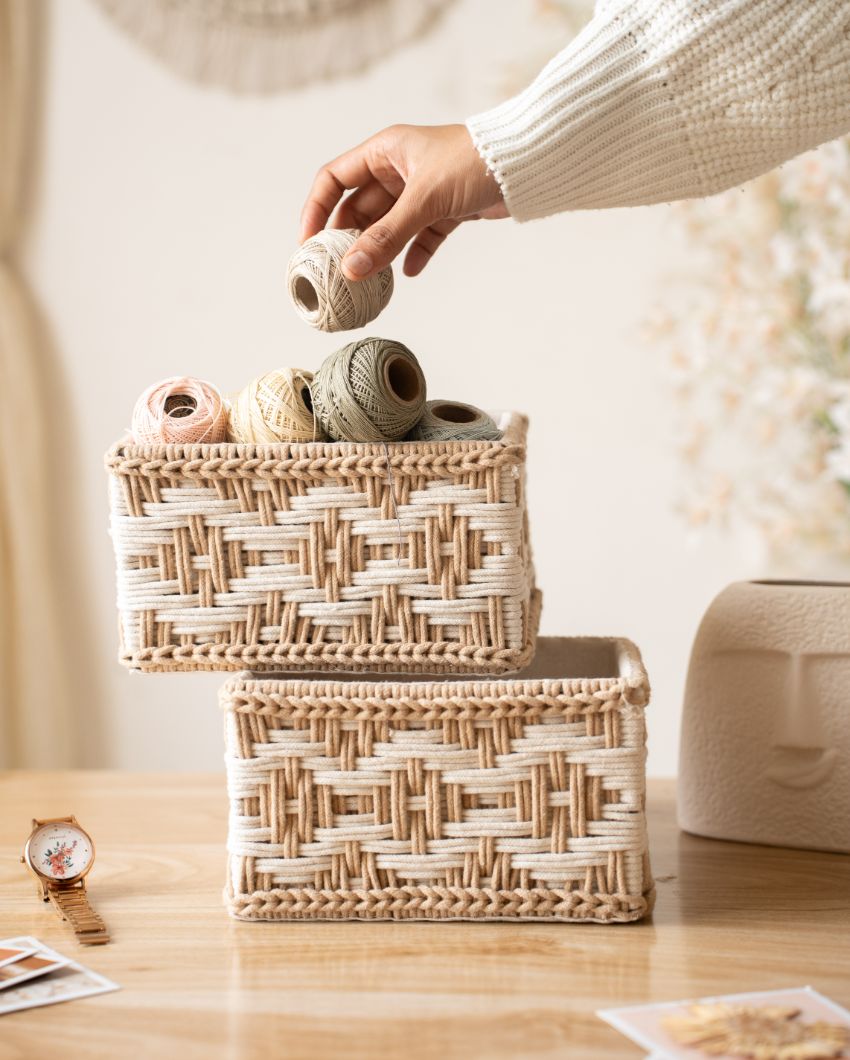 Mindful Satori Beige Cotton Basket Set | Set of 3