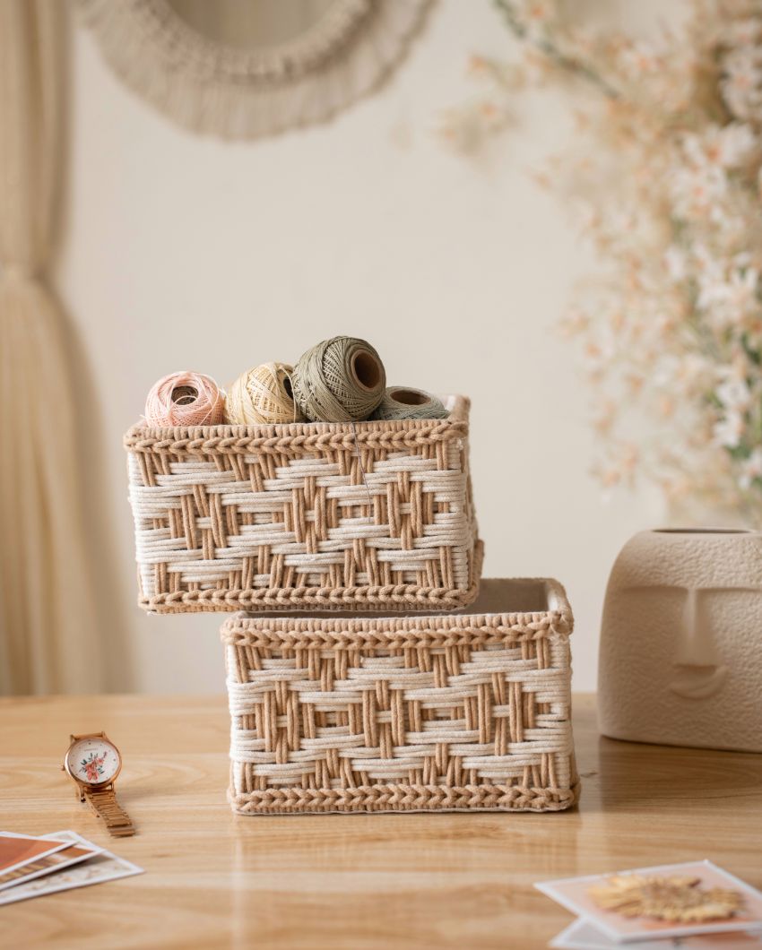 Mindful Satori Beige Cotton Basket Set | Set of 3