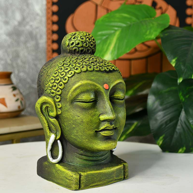 Terracotta Meditating Buddha Head Tabletop | 9 Inches