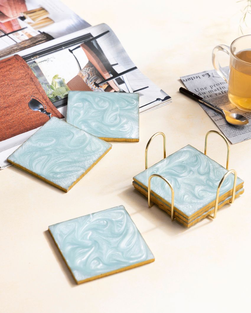 Serving Essential Resin Square Coasters with Stand | Set of 7