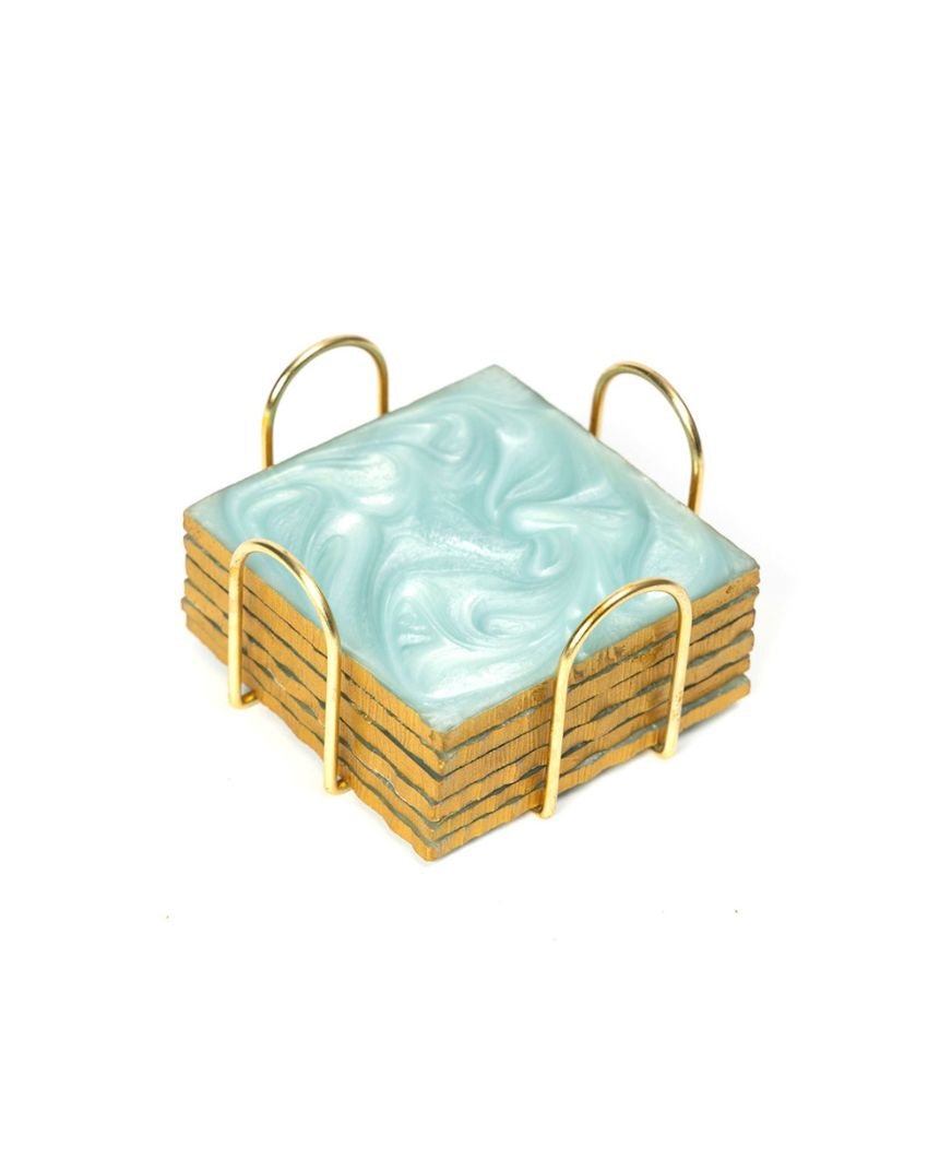 Serving Essential Resin Square Coasters with Stand | Set of 7