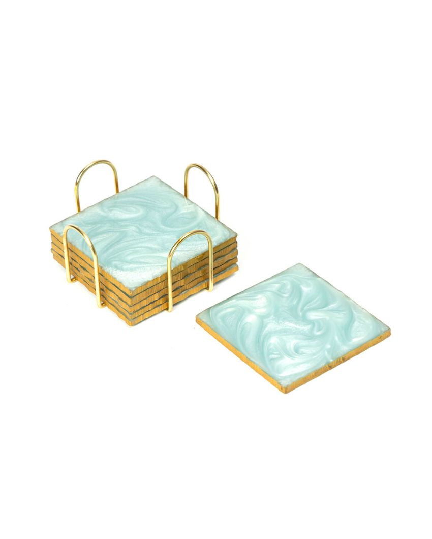 Serving Essential Resin Square Coasters with Stand | Set of 7