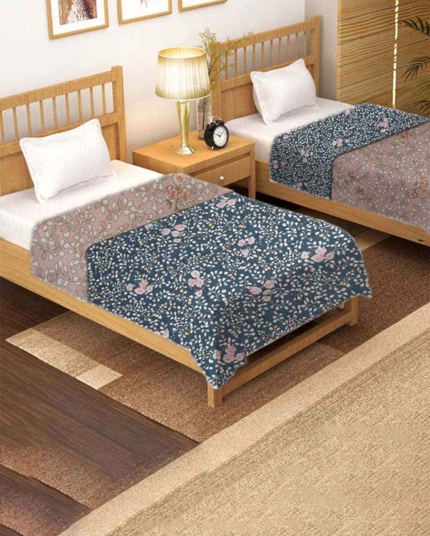 Flowers Art Printed Reversible & Cozy Single Bed Comforter | Set Of 2 | 90 x 60 inches