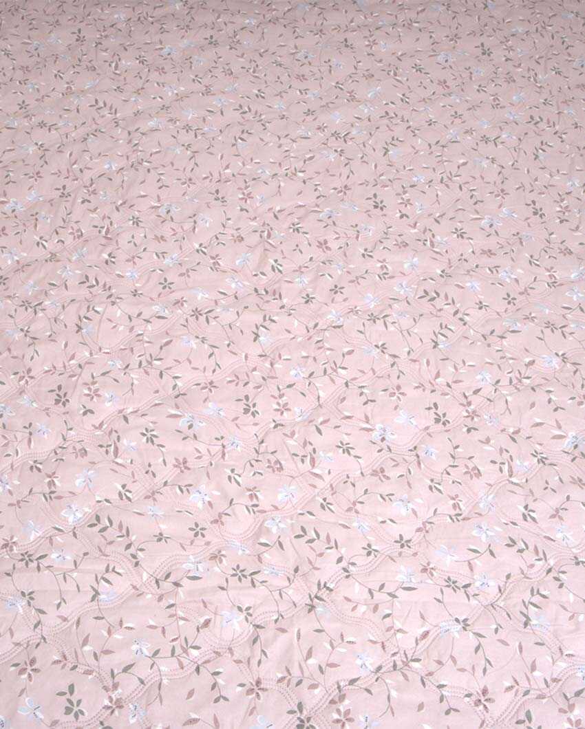 Pink Leafs Printed Cotton Reversible & Cozy Single Bed Comforter | Set Of 2 | 90 x 60 inches