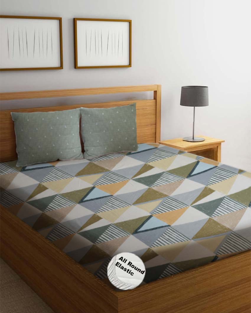 Colorful Zic-Zac Design Cotton Mix Double Bed Fitted Bedsheet Set
